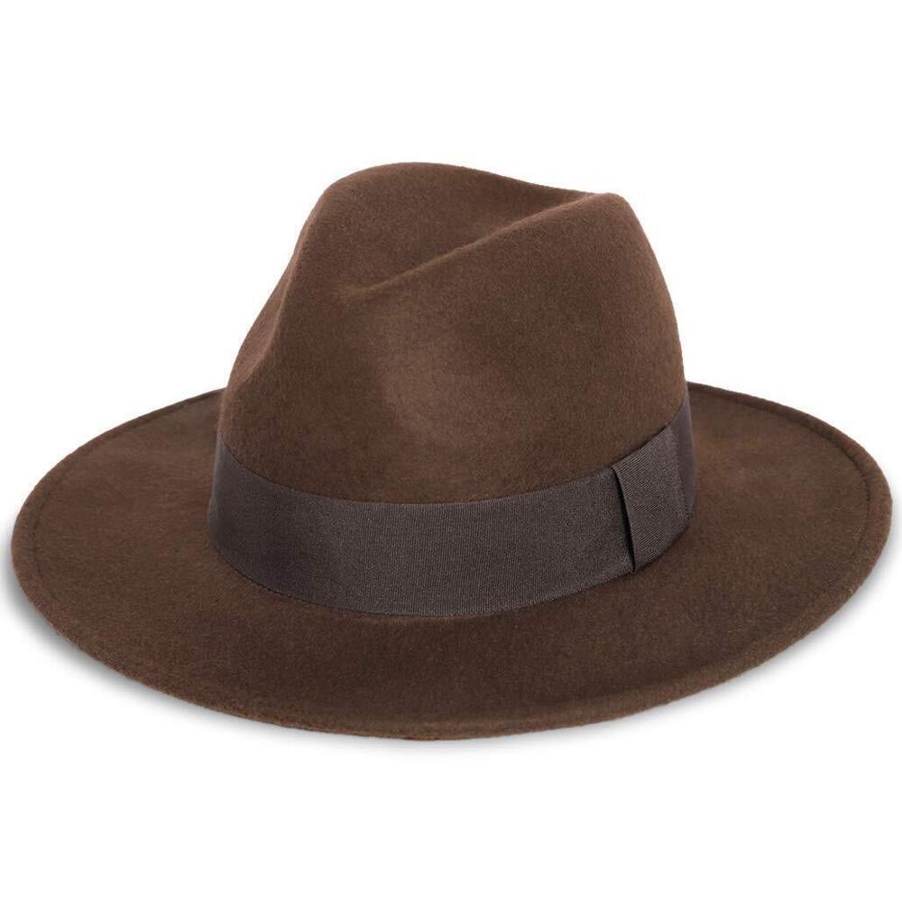 5319 Wool Felt Wide Brim Fedora Hats Brwon XL